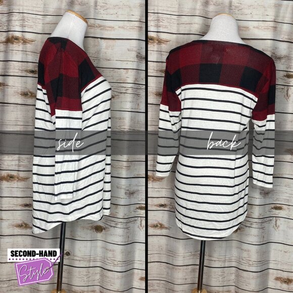 Mixed Print 3/4 Length Sleeve Top - Picture 2 of 2